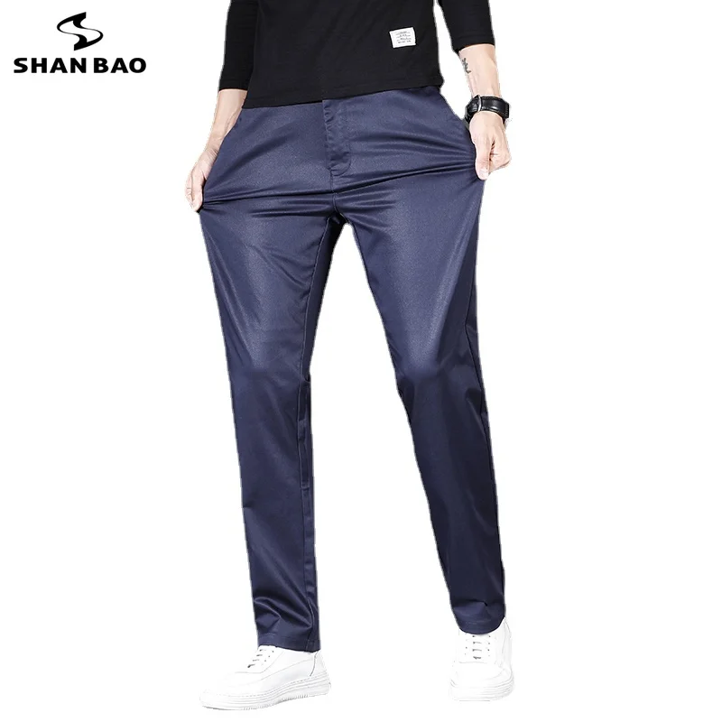 

SHAN BAO 2021 autumn high quality lyocell stretch loose straight trousers classic style men's business casual brand pants