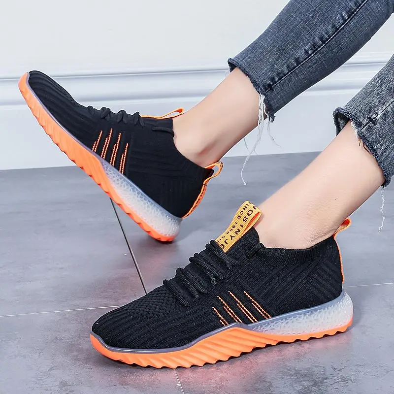 Summer Knitted Socks Sneakers Women Sport Shoes Woman Sports Shoes Lady Running Shoes for Women White Orange Knit Knited E-261