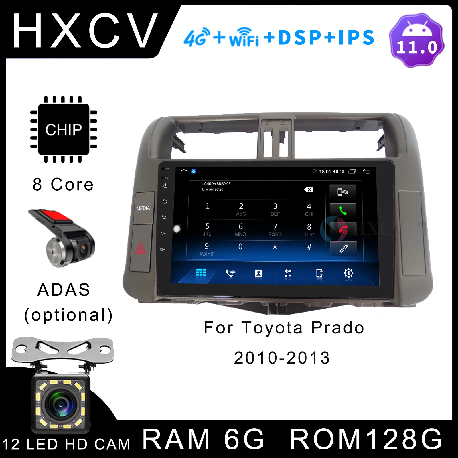 HXCV Smart  Android car radio for Toyota Prado car stereo with gps navigation 4G car radio bluetooth DAB+ Carplay 2010- 2013