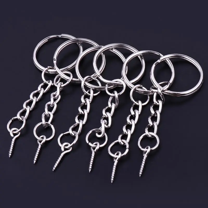 50Pcs Screw Eye Pin Key Chains With Open Jump Ring Chain Extender Eye Pins Split Keyring Jewelry Making Findings