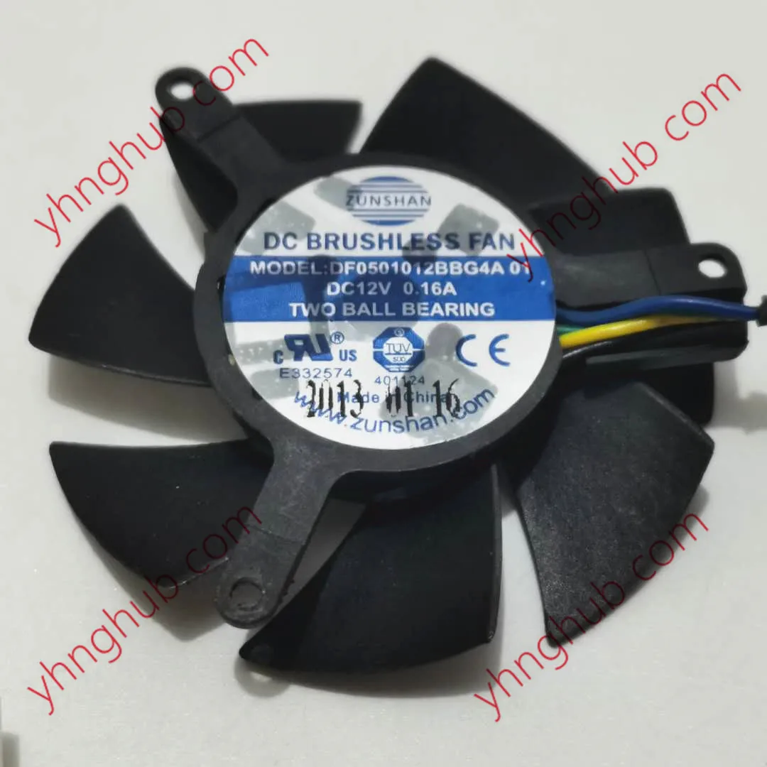 ZUNSHAN DF0501012BBG4A 01 DC 12V 0.16A 46 mm Dia. 39mm c.t.c 4-Wire Server Frameless Cooling  Fan