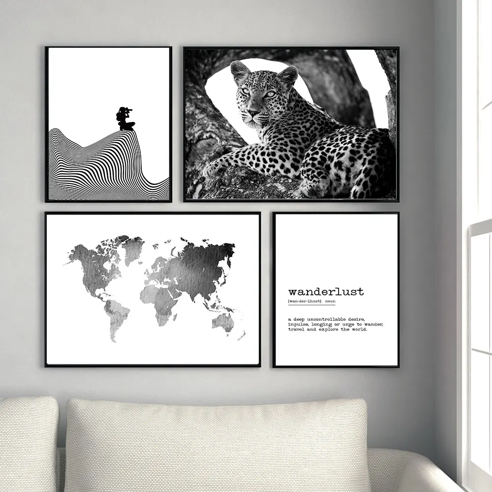 Leopard Photography Poster Minimalist World Map Art Print Wanderlust Canvas Painting Modern Wall Picture Living Room Home Decor