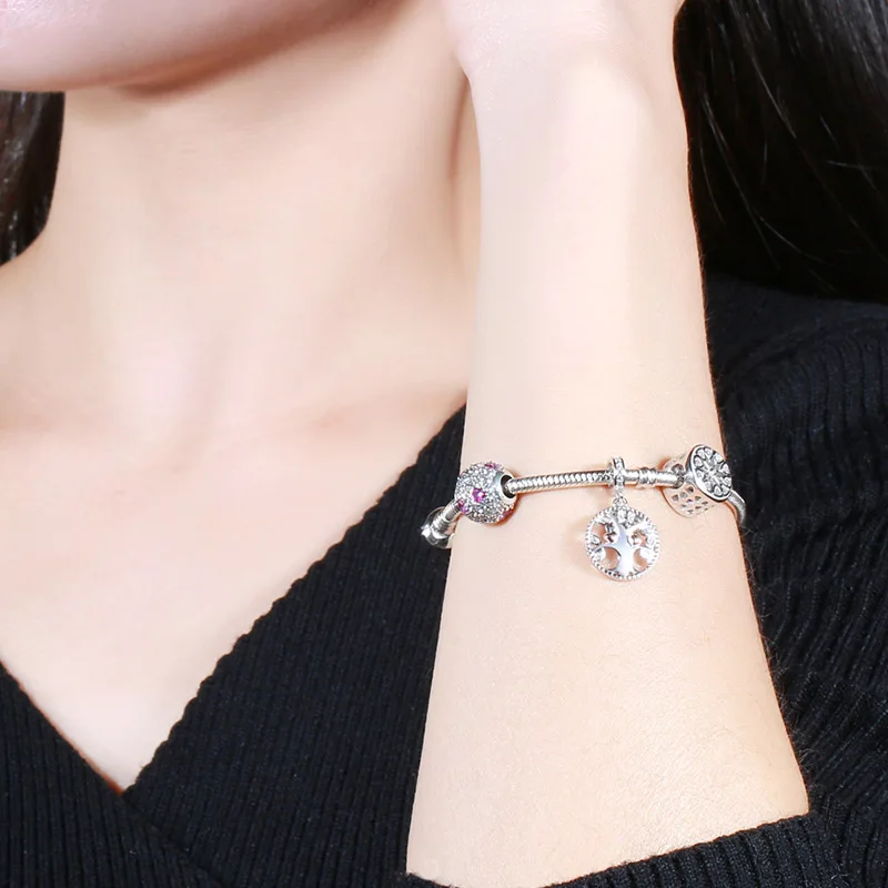 Sg Silver 925 Original Family Tree of Life Beads with Cz Fit Europe Bracelet Charm Pendant Jewelry Women for Gift