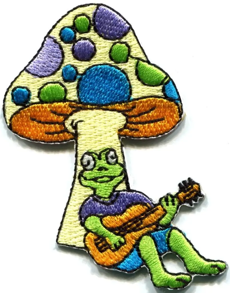 

Hot! Mushroom frog toad hippie retro boho peace weed pot applique iron on patch (2.2-3) (≈ 7 * 9 cm)