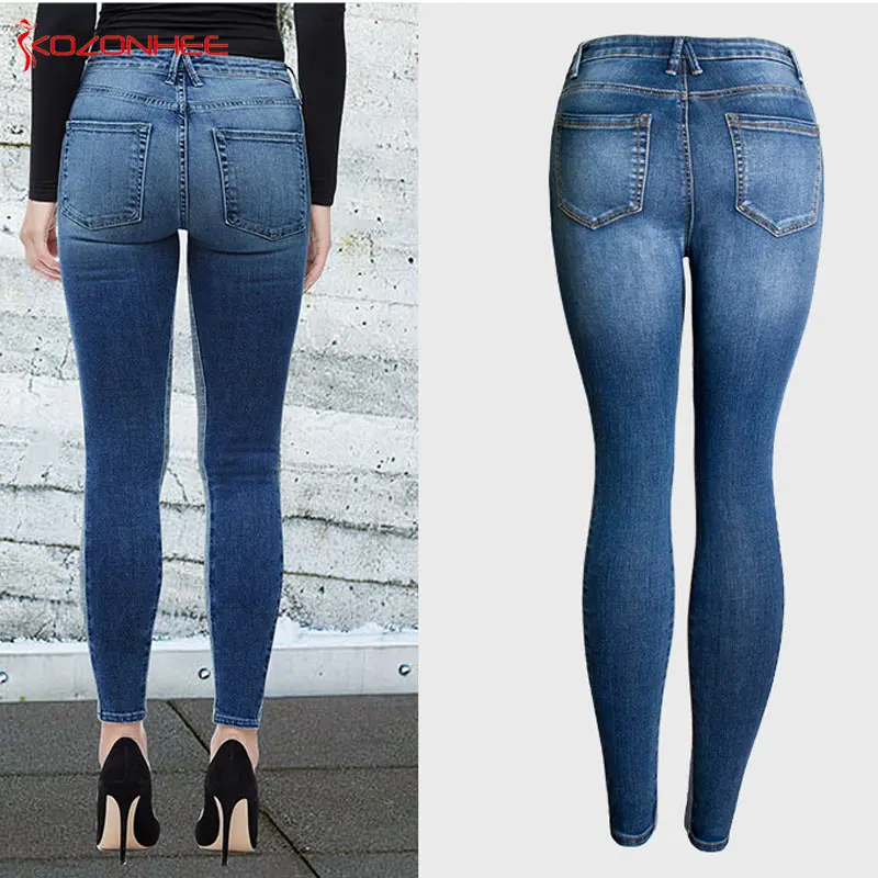 Dubbele Kleur Splice Stretch Jeans Vrouwen Mid Wais Elasticiteit Strakke Skinny Potlood Vrouwen Jeans #23