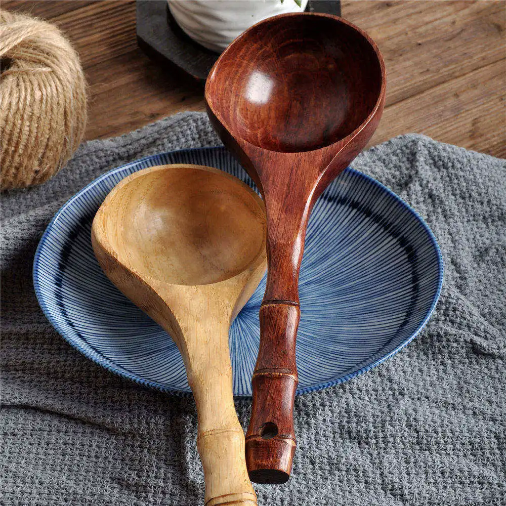 

Large Wooden Soup Scoops, Bamboo Handle Cooking Scoop, Japanese Style, Durable Spoon, Bath Water Ladle, Tableware, Kitchen Tools