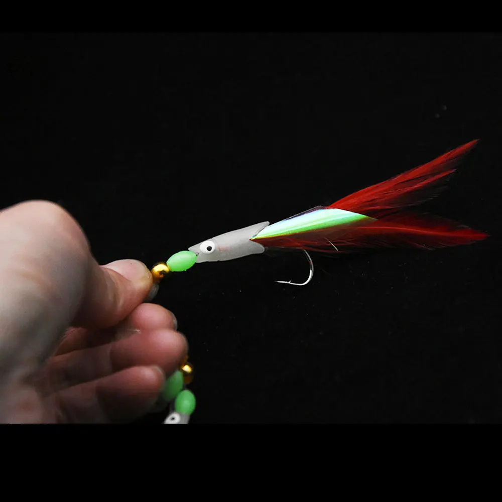 2 bags Hook size No.8/9/10 sabiki rigs ,luminous fish head feather tail sabiki rigging lure baits