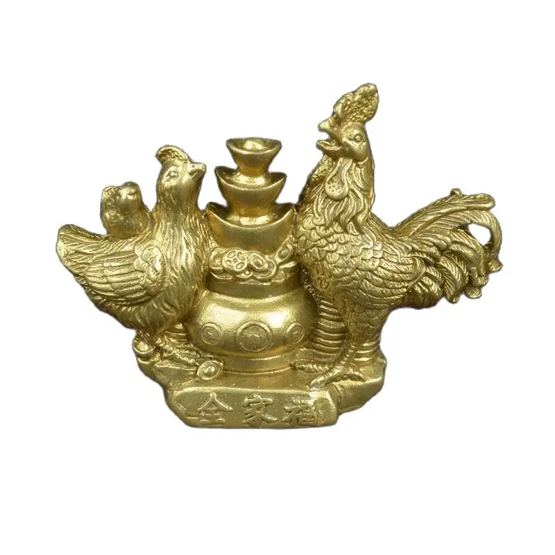 

Chinese Old Feng Shui Decorate Bronze Pure Copper Golden Chicken Hotchpotch