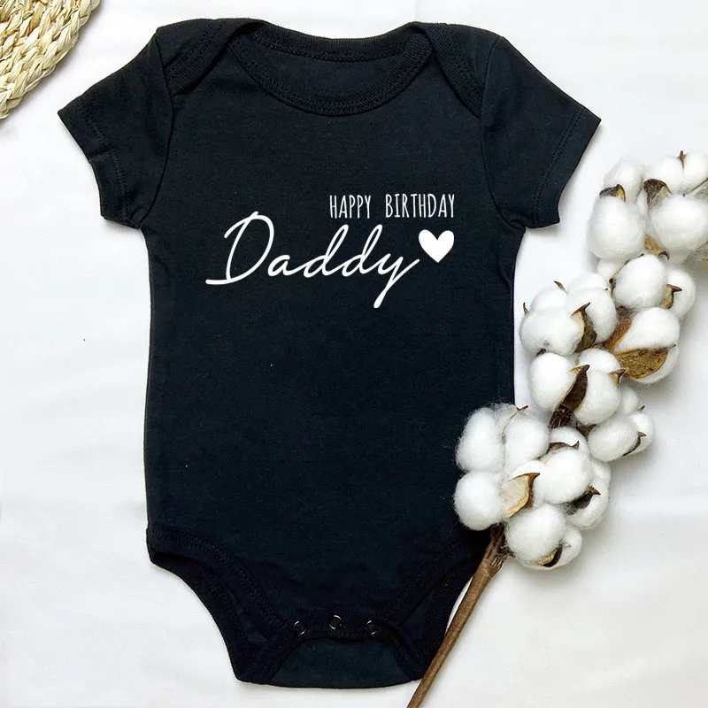 Happy Birthday Daddy Letters Print Baby Bodysuit Baby Grow for Infant Toddler Boys Girl 100% Cotton Romper Gift for Dad