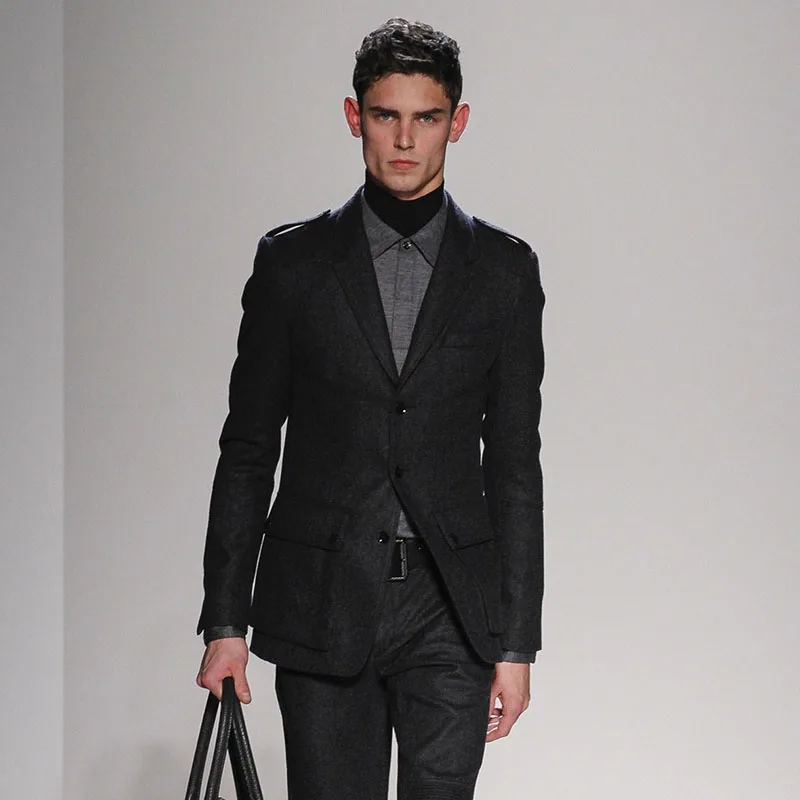 

Men's suits 2020 autumn and winter new youth short epaulettes single row tops mid-length woolen coat coat