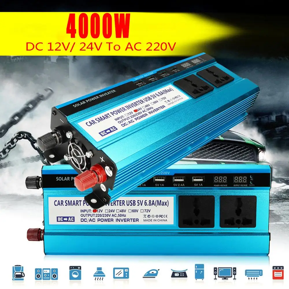4000W Converter Solar Power Inverter DC 12V/24V to AC 220V Invertor
