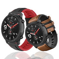 Leather+Silicone Bracelet For Amazfit GTR 47mm Wrist Strap For Xiaomi Amazfit Pace / Stratos 1 2 3 / GTR2 / GTR 2e Watchband