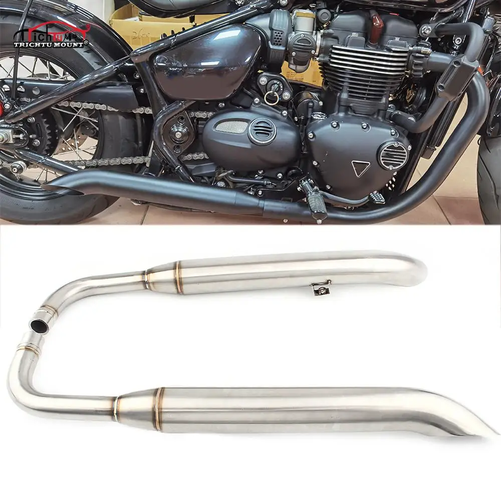 Stainless Steel Muffler Exhaust Twin Slash Cut Exhaust Pipe For Triumph Bonnieville Bobber T100 T1200 Motorcycle  Exhaust System