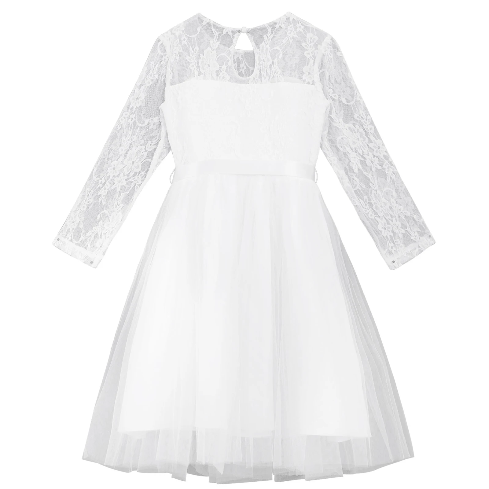 Girls Party Dress Elegant Long Sleeve Lace Flower Girls Dress First Communion Dress for Girls Pageant Wedding Gown Kids Dresses