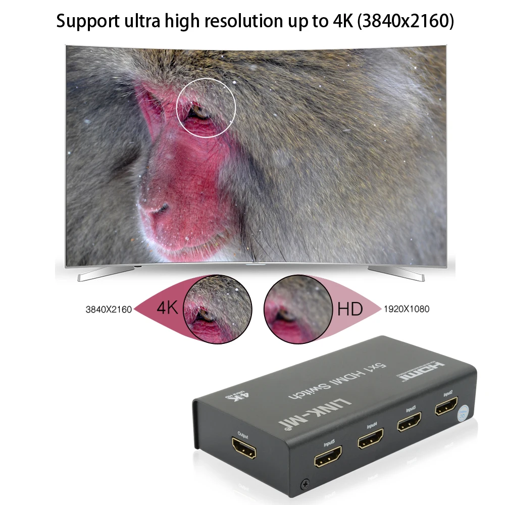 LINK-MI 4k 5x1 hdmi switch support 4k30hz 3d cec 36bit ultra hd 5 a 1 seletor hdmi 5 em 1 fora interruptor de áudio de vídeo com controle remoto