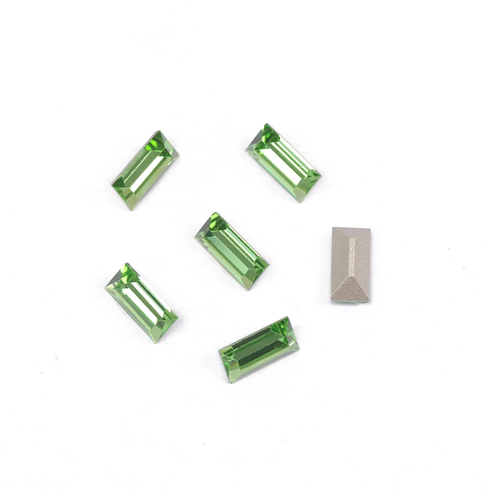 YANRUO 4501 High Quality Nails Rhinestone Baguette Shape Peridot Color Shing Crystal Glass Rhinestones For 3D DIY Nail Art Gems