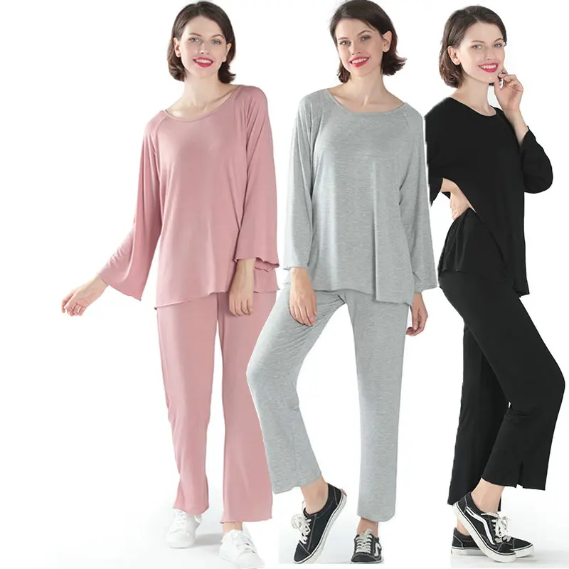 Novelty Loose Pajama Set 2pcs Bamboo Fiber Pyjama Set Women High Elasticity Sleepwear Nightwear Casual Home Clothes Pijama