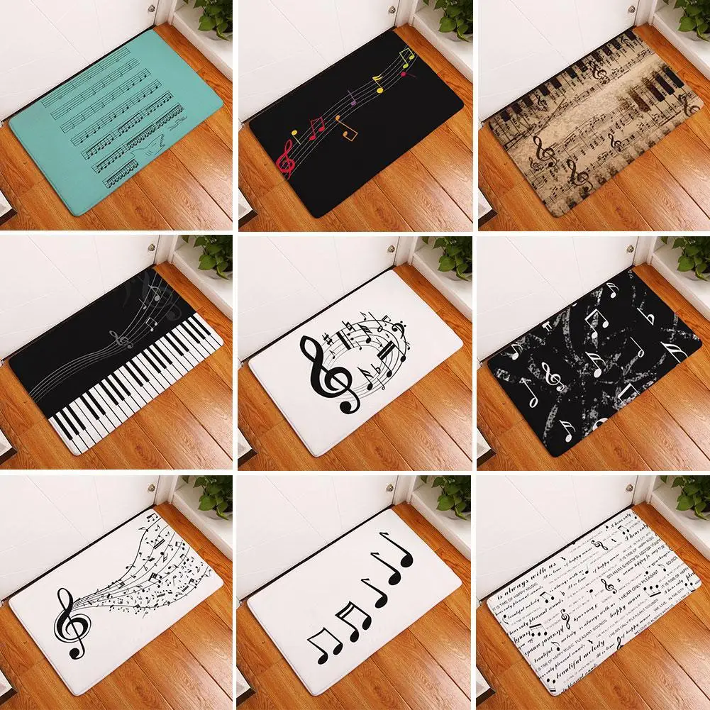 Music Note Piano Print Non-slip Door Mat Pad Kitchen Bathroom Carpet Rug Decor