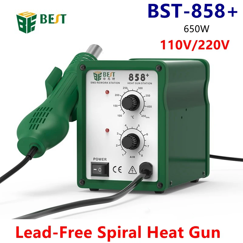 

BST-858+ Lead-Free Hot Air Gun Anti-Static Heat Gun Soldering Station BGA Hot Air Rework Station SMD Rework Station 3pcs Nozzle