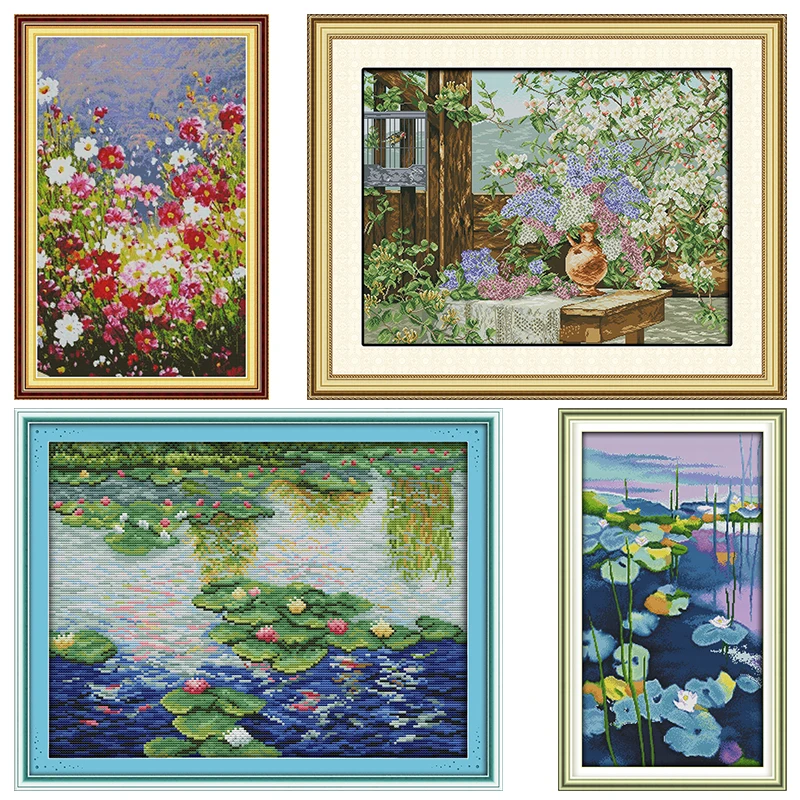 

Water Lilies Patterns Printed Cross Stitch Kit Stamped Counted 11CT 14CT Handmade DIY Needlework Embroidery Decoration Gifts Set