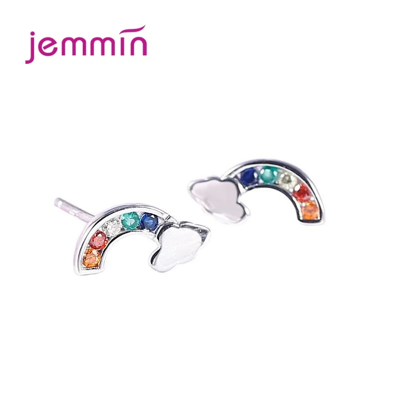 Simple Fashion Rainbow Zircon Cloud Jewelry Romantic 925 Silver  Charm Stud Earrings for Women Jewelry Christmas Gift