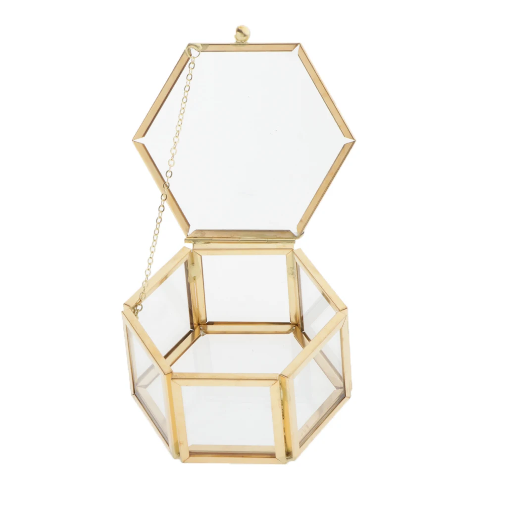 2021 NEW Hexagon Clear Glass Jewelry Box Wedding Ring Box Geometric Jewellery Organizer Box Showcase Container Watches box image 6