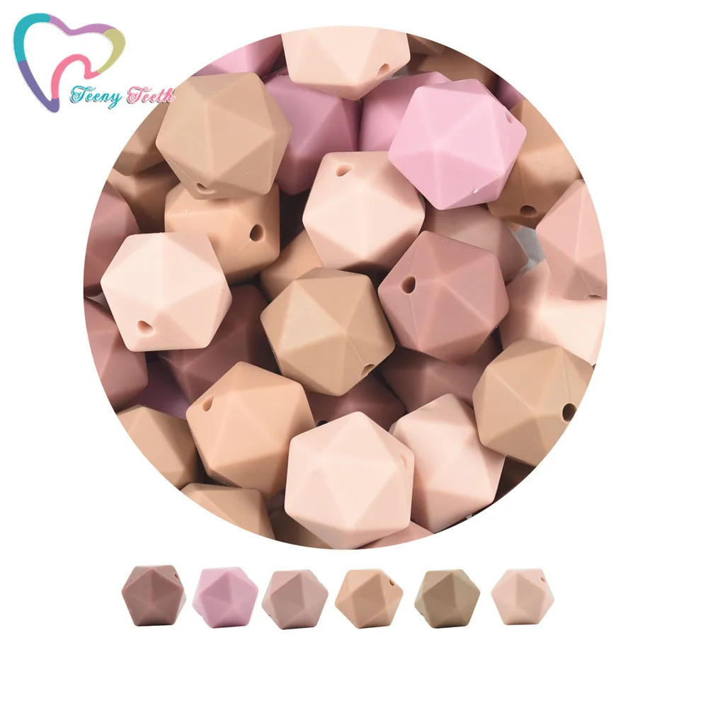 15 PCS MIX 4 Colors 14 MM Icosahedron Beads Food Grade BPA Free Silicone Teething Nursing Necklace Pacifier Beads