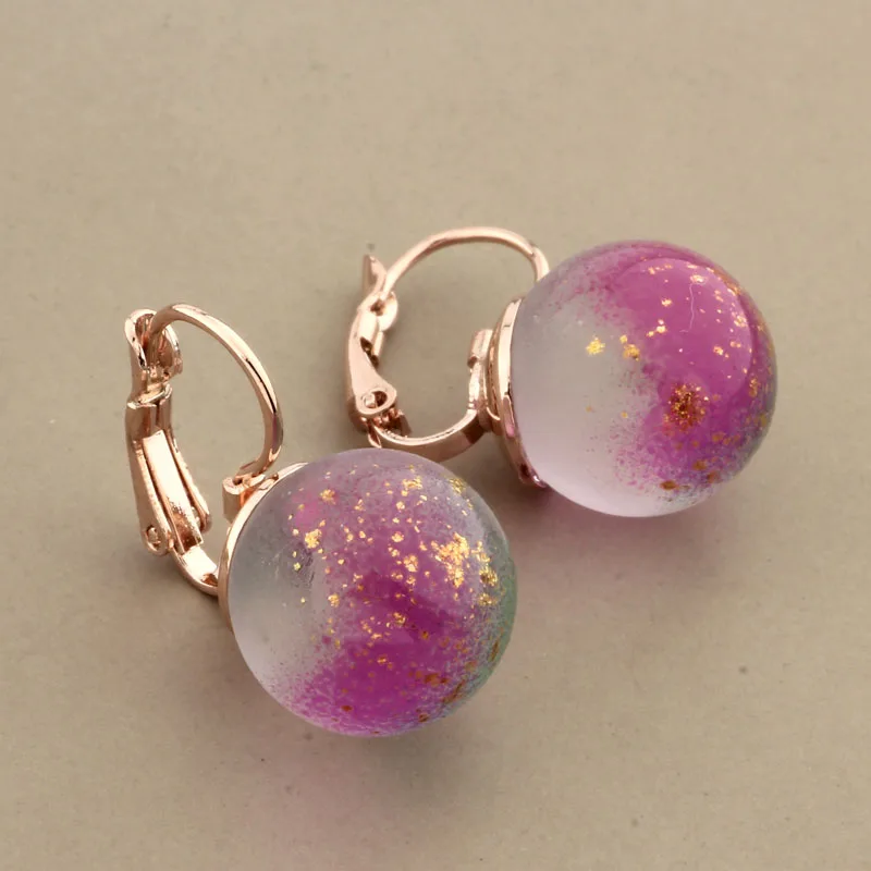 New Trend 2022 Fashion Round Colorful Glass Ball Dangle Earrings For Women Wedding Jewelry Rose Gold Color Unusual Earrings