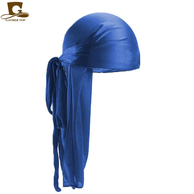 Moda męska Satin Durags Bandanna Turban peruki czapka piracka mężczyźni Silky Durag nakrycia głowy z pałąkiem na głowę