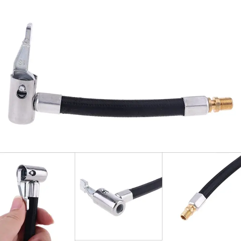 Adaptador de manguera de inflado de coche, conexión de bloqueo de giro, mandril de aire de bloqueo con manguera de aire y válvula de neumático estándar, rosca fina