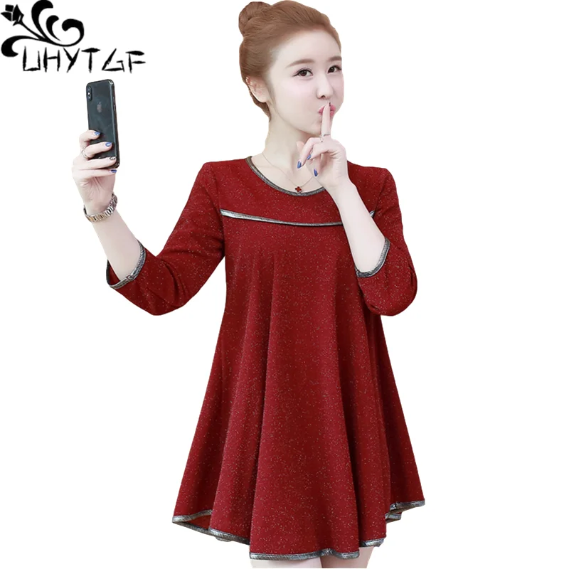 UHYTGF T-Shirt Female Long Sleeve Pullover Casual Spring Tops Women's Solid Wild Elegant Ladies Loose 5XL Big Size Blouses 2009