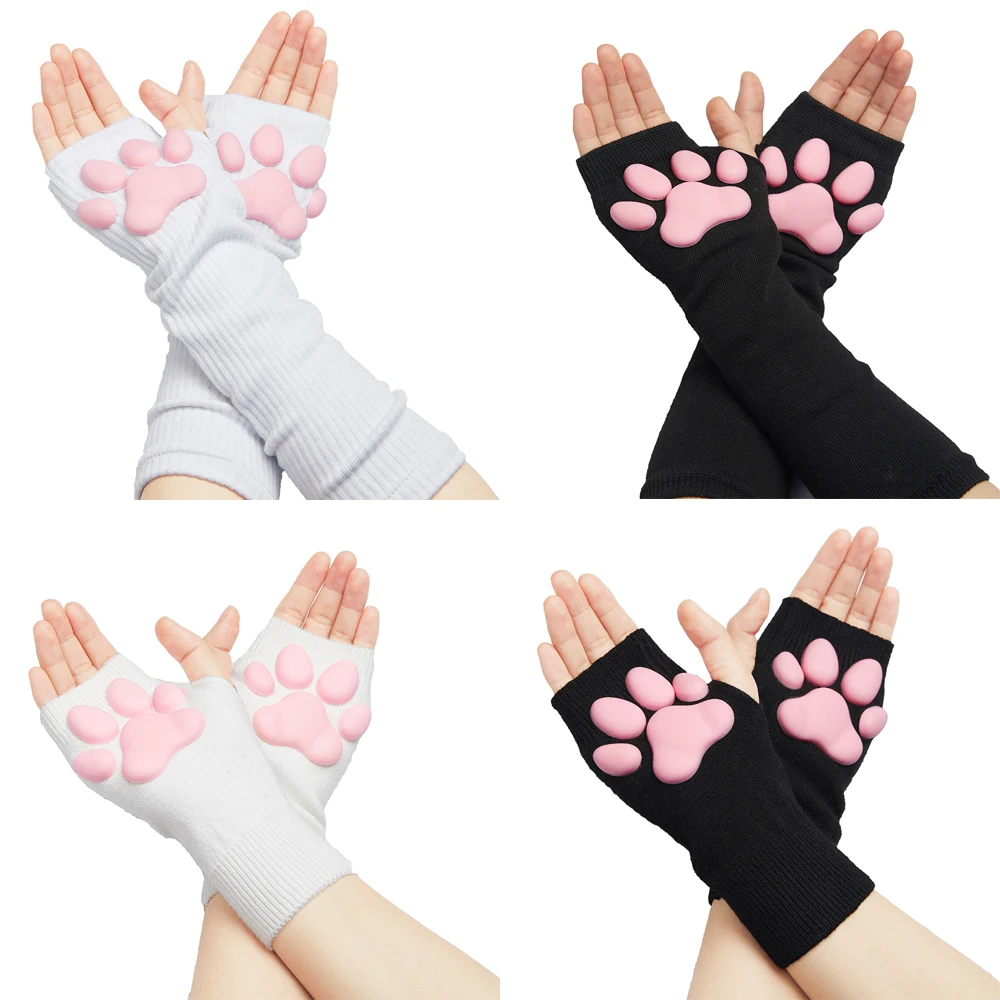 3D Silicone Cat Paw Gloves Socks Stockings Cute Kitten Fingerless Mittens Pawpads Gloves Women Girls Christmas Halloween Cosplay