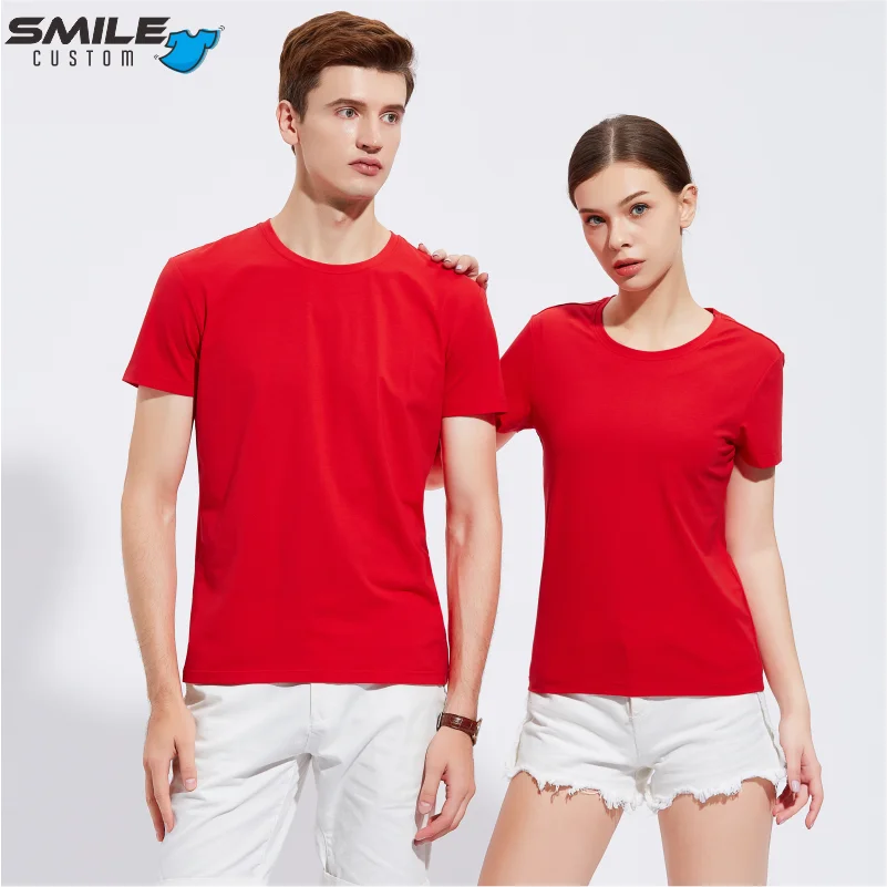 SMILE Summer Comfortable Cotton T-shirt Customize Logo Team Casual Round Neck Short Sleeve Tees Printed Personalize Pattern Text