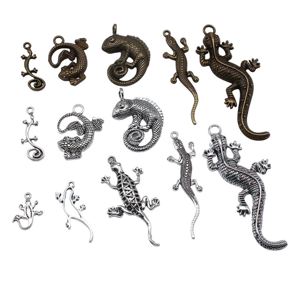 10pcs Charms Chameleon Gecko House Lizard Handmade Craft Pendant Making Vintage Tibetan Bronze Silver Color DIY For Necklace