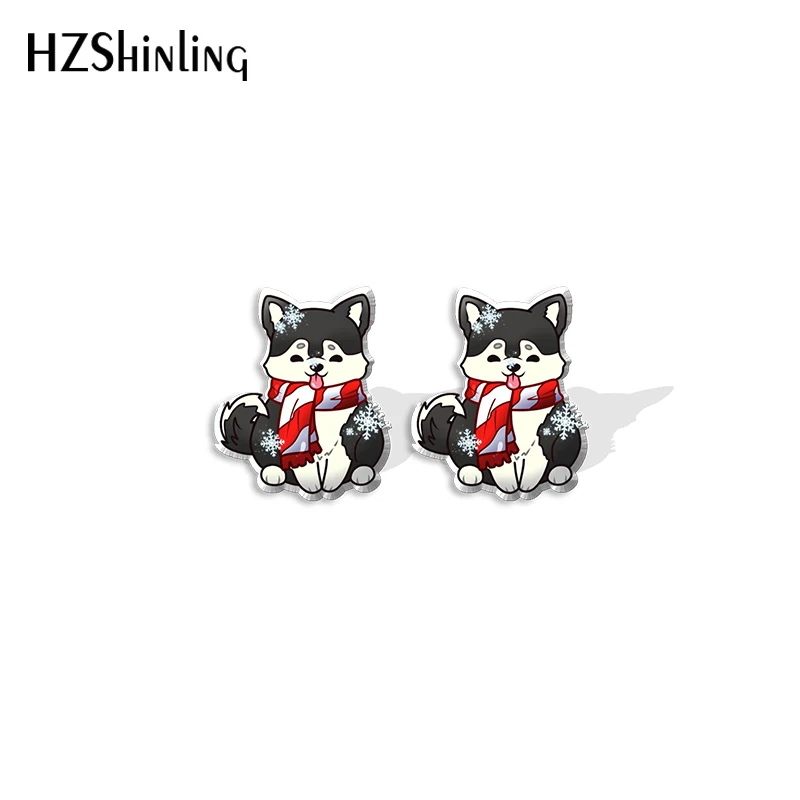 2021 New Christmas Husky Stud Earring Cute Dog Acrylic Resin Earrings Epoxy Handmade Jewelry Gifts Girl