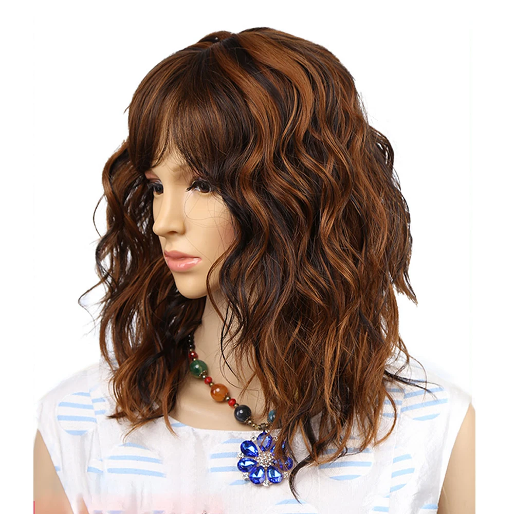 Amir Short Bob Wig Synthetic Natural Side Bangs Curly Heat Resistant Hair for Women Blonde Natural Wave Shoulder Length Cosplay