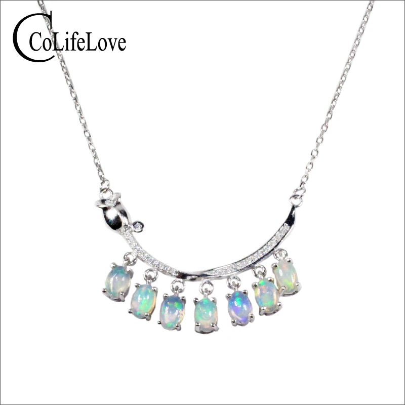 

Elegant opal necklace for evening party 7 pcs natural Australia opal silver necklace 925 sterling silver opal jewelry