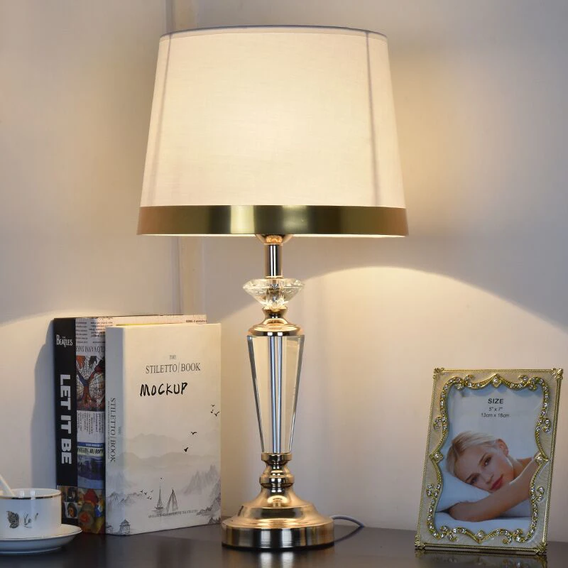 OURFENG Modern Table Lamp Crystal White Bedside LED Desk Lamp Luxury Decorative for Home Foyer Bed Room Office Hotel Study