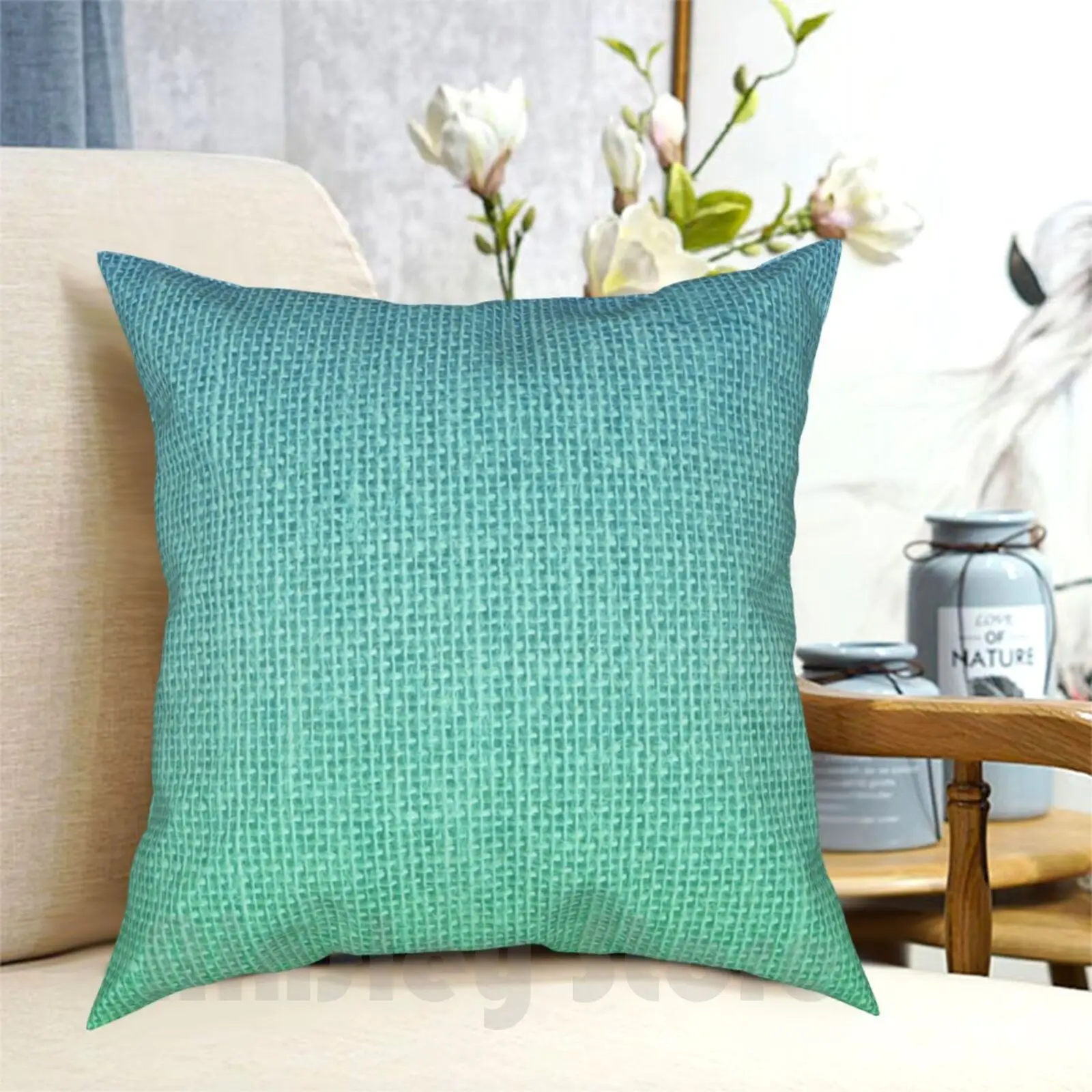 

Ombre Shaded Tropical Ocean Turquoise Blue Burlap Pillow Case Printed Home Soft DIY Pillow Cover Natural Burlap Natural