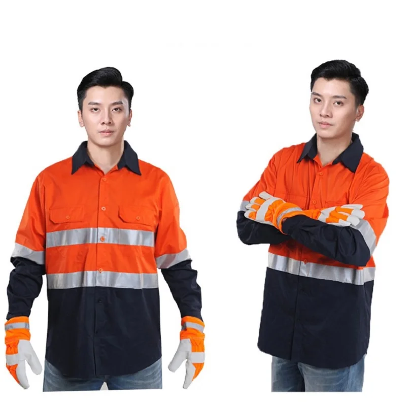 Work Clothing Safety Work Electrical Hi Vis Reflective Workwear 100% Cotton Working Uniforms Breathable Work Safety Clothes Set