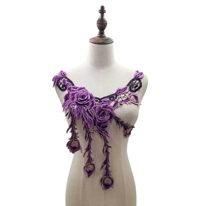 Collier de poitrine en dentelle, faux col brodé à fleurs, col creux de couleur, bricolage de vêtements, accessoires en dentelle