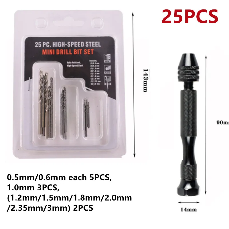 1 Bộ Xoắn Mini Mũi Tay Micro Mũi Móc Khóa Chuck Có Ngăn Tay Vặn Khoan Kẹp Mũi Khoan Xoắn Bit 10/20/25/150 Viên