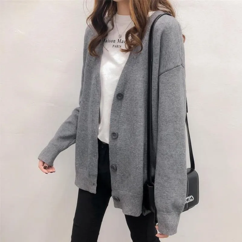 

Cardigan Women Sweaters Long Sleeve Single Breasted Simple Autumn Outwear Elegant Retro Button All-match Casual Beauty Sweater