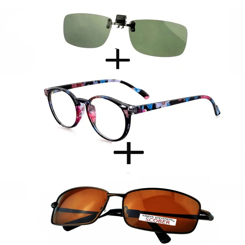 

3Pcs!!! Round Luxury Retro New Trend Reading Glasses Men Women + Polarized Sunglasses Sports Driving Fishing + Sunglasses Clip