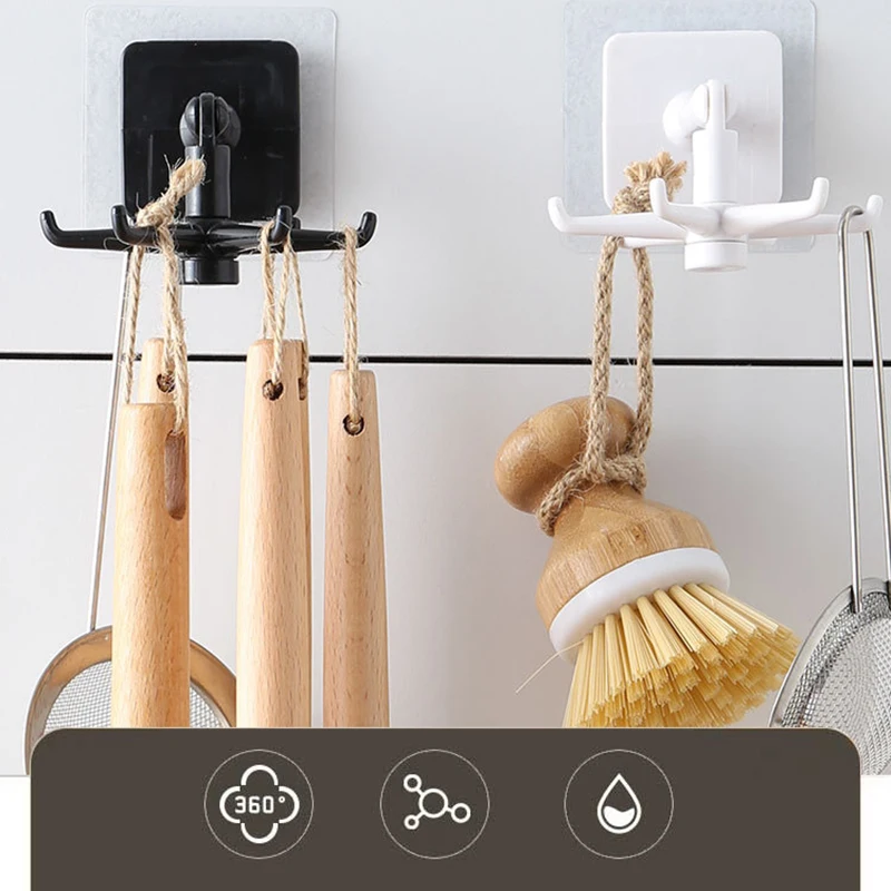 360 kitchen Rotating storage hook Punch-free wall storage rack shelf bathroom hanger spatula spoon Cookware utensils organizer