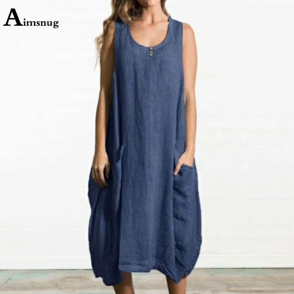 

Solid Cotton Linen Dress For Women 2024 Short Sleeve Casual Loose Party Dress With Pockets Summer Mid-Calf Dresses Femme Clothes