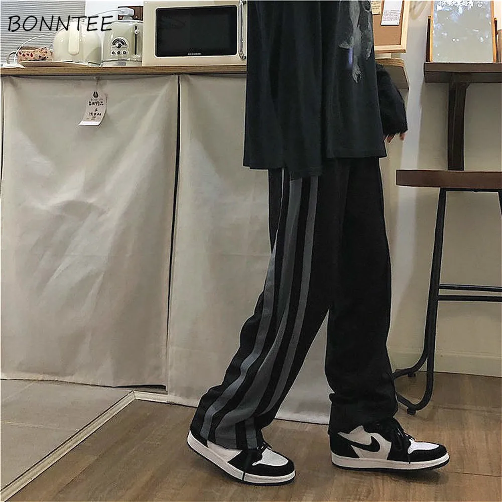 

Wide-leg Pants Women BF Style Harajuku Side Stripe Workout Teens Trouser Pantalones Casual Unisex Fall Couples High Waist Bottom