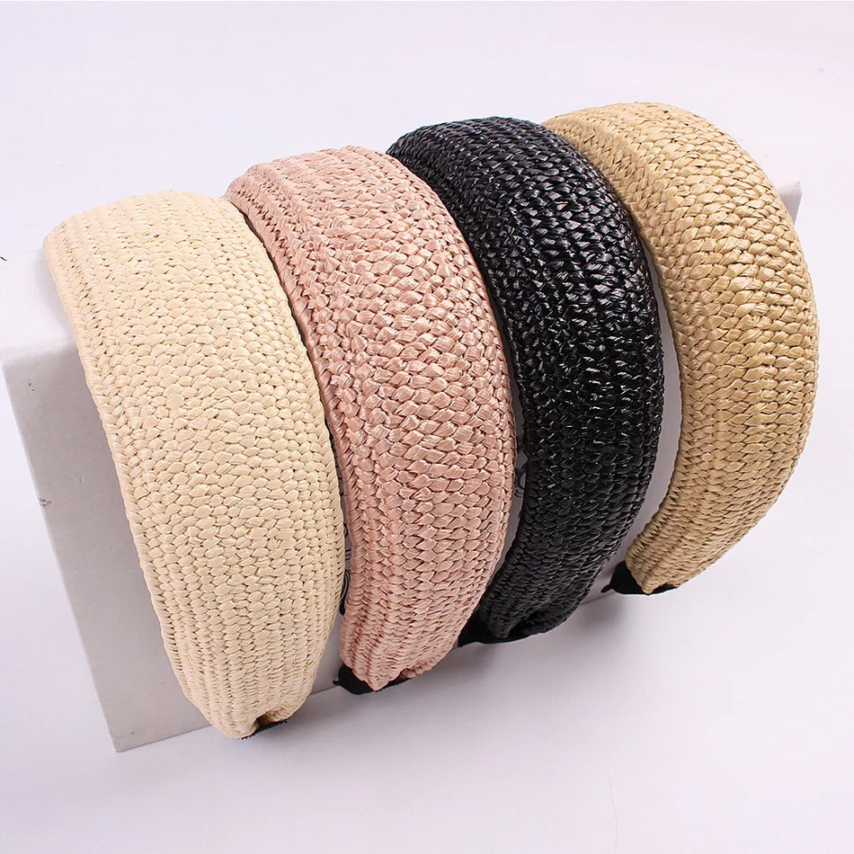 1pcs women fashion Handmade Straw Weave top knot headband girl hairbands bohemian hair band turbantes wide Hair Hoop accessories