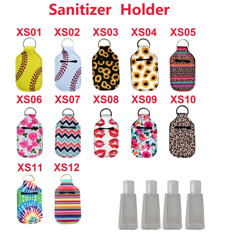 20 pcs Neoprene Hand keyring 30ML Sanitizer Bottle Holder Keychain Bags Key Rings Hand soap Bottle Holder 10*6cm