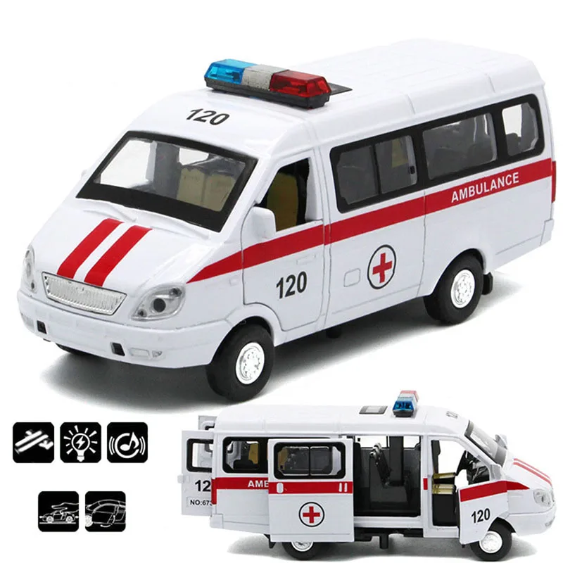 Ambulance Police Car 1:32 Pull Back Model with LED Sound Kids Toy Metal Model Construction Vehicle Toys For Gift Car Collection